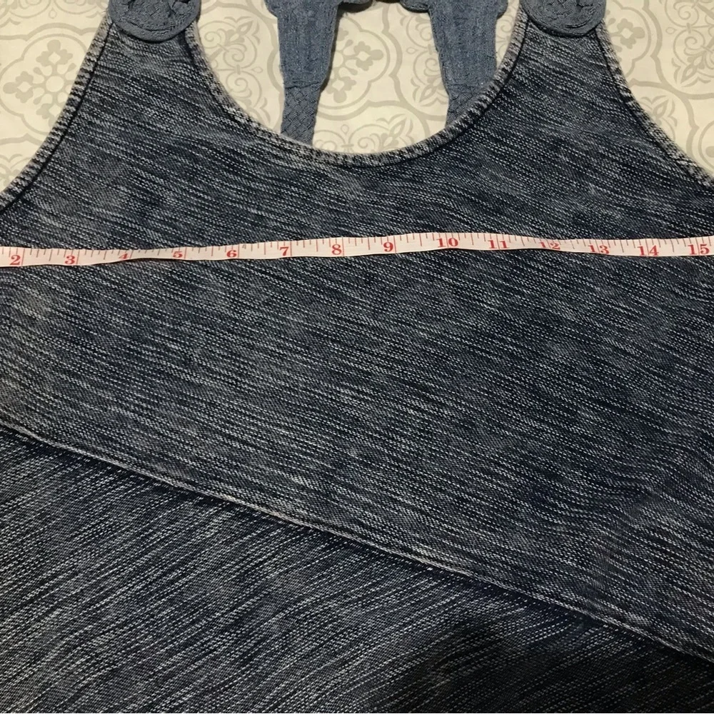 Free People (Size Large) Bodycon Mini Dress Blue/Pink, Thick Knit Floral Straps